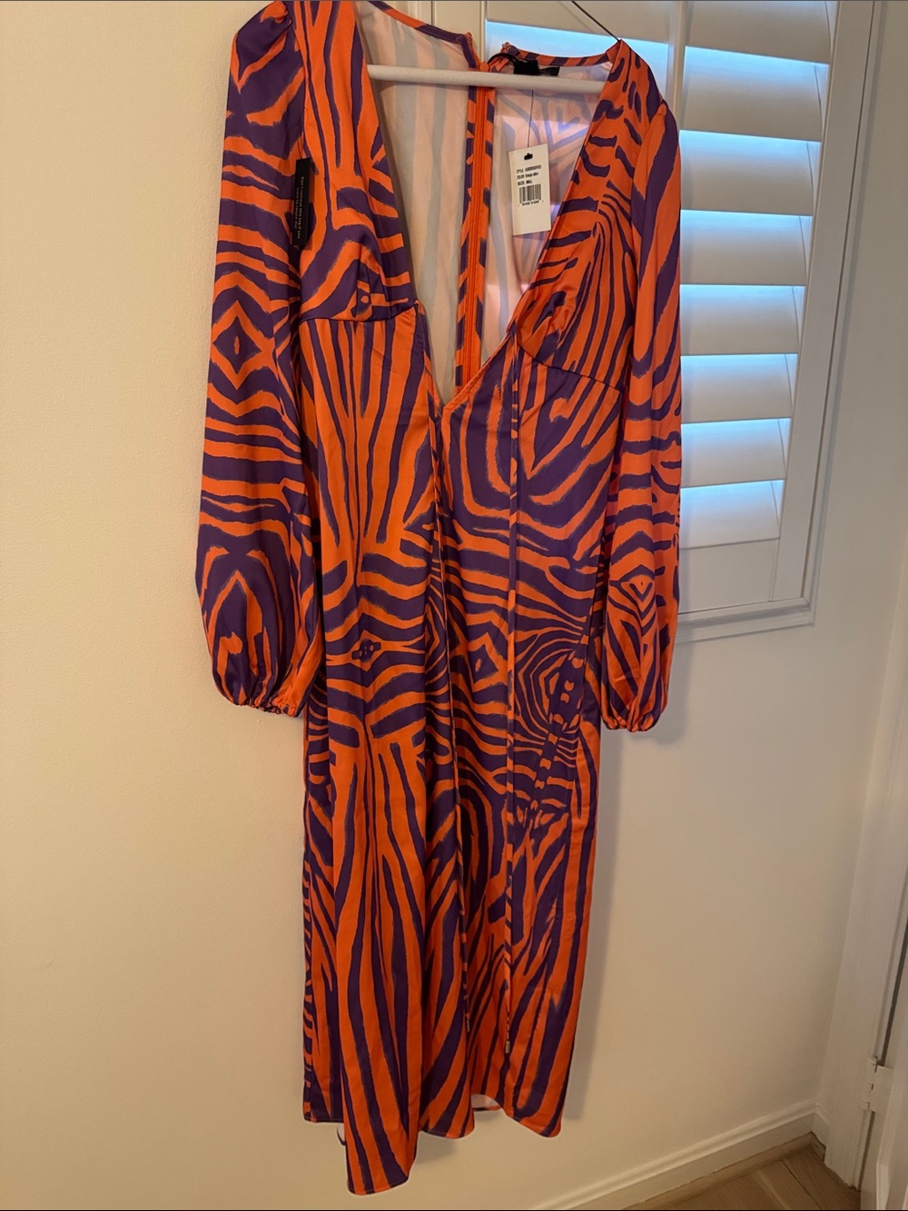 AFRM Orange and Purple Zebra-Print Long Sleeve Dress